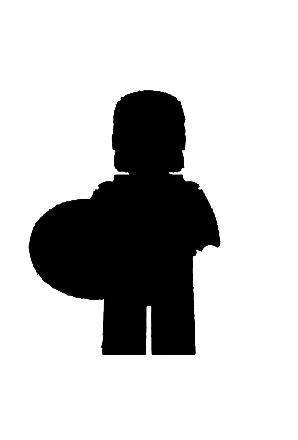 Black silhouette of a building block x0258 x0259 lego minifigure holding a circular object from anime hero action figures