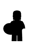 Black silhouette of a building block x0258 x0259 lego minifigure holding a circular object from anime hero action figures