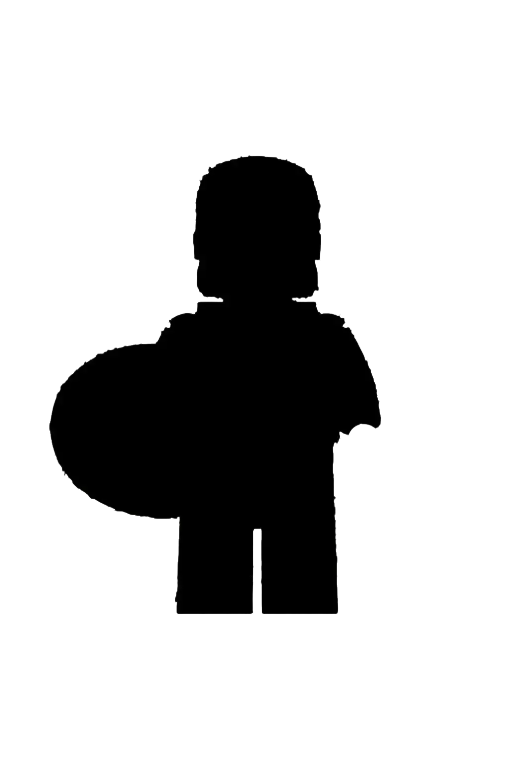 Black silhouette of a building block x0258 x0259 lego minifigure holding a circular object from anime hero action figures
