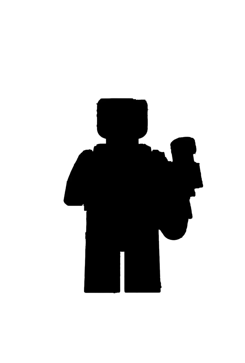 Black silhouette of a lego building block anime hero action figure x0258 x0259 holding a weapon