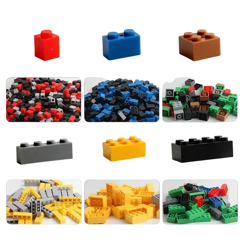 Colorful plastic building blocks in various sizes and shapes from a diy creative building set of 1000 pcs