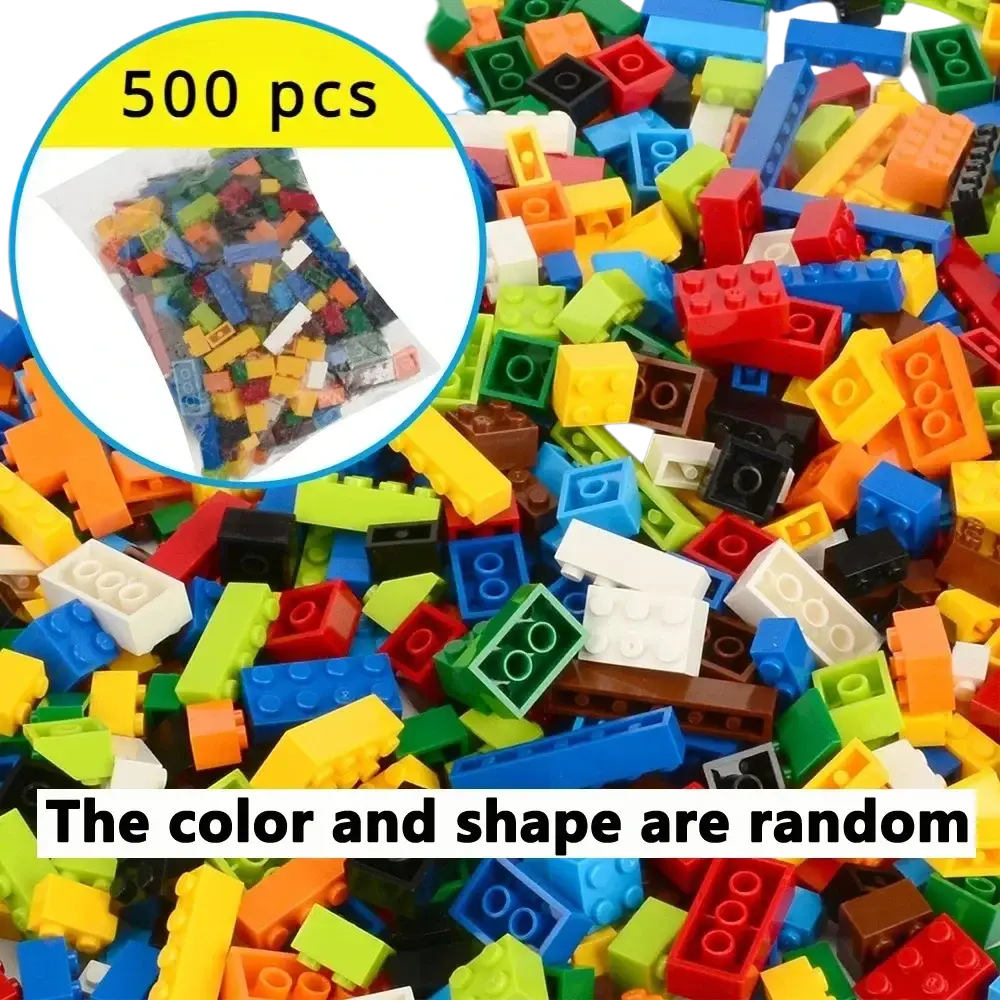 A vibrant assortment of 500 assorted-color plastic lego building blocks for diy creative building sets and projects