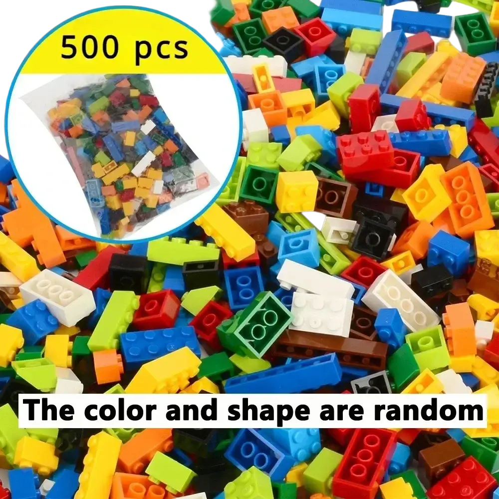A vibrant assortment of 500 assorted-color plastic building blocks for diy creative building projects in various shapes and sizes