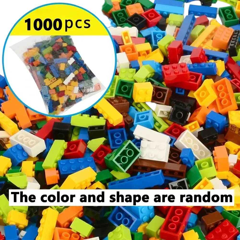 A vibrant assortment of 1000 assorted-color plastic diy creative building blocks in various shapes and sizes