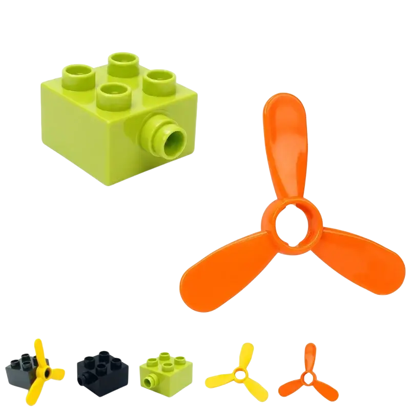 Bright orange plastic propeller with three blades for building blocks duplo compatible train car toy