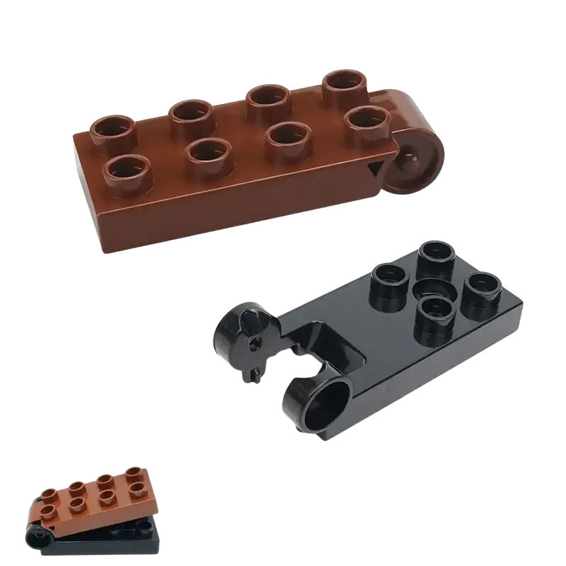 Brown and black lego technic brick connectors with integrated wheel hubs for building blocks duplo compatible train car toys