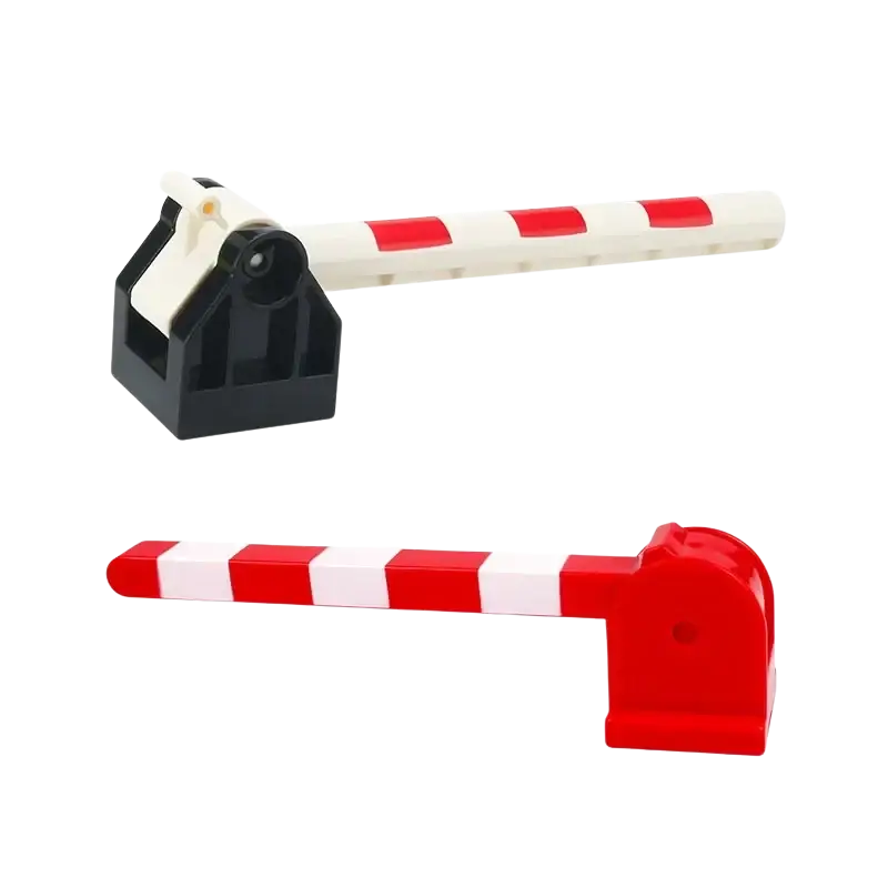 Red and white striped plastic toy barrier gate compatible with building blocks duplo train car toys