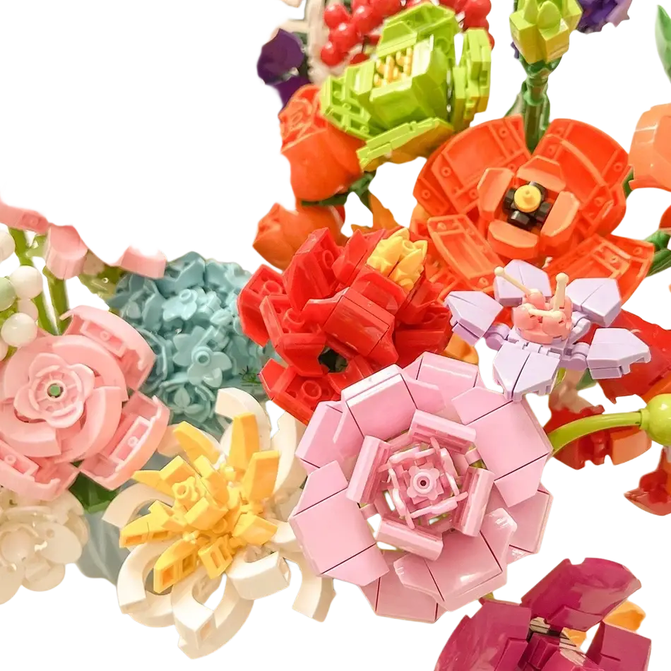 A vibrant building blocks flower bouquet set with assorted colors designed for blocks fan enthusiasts