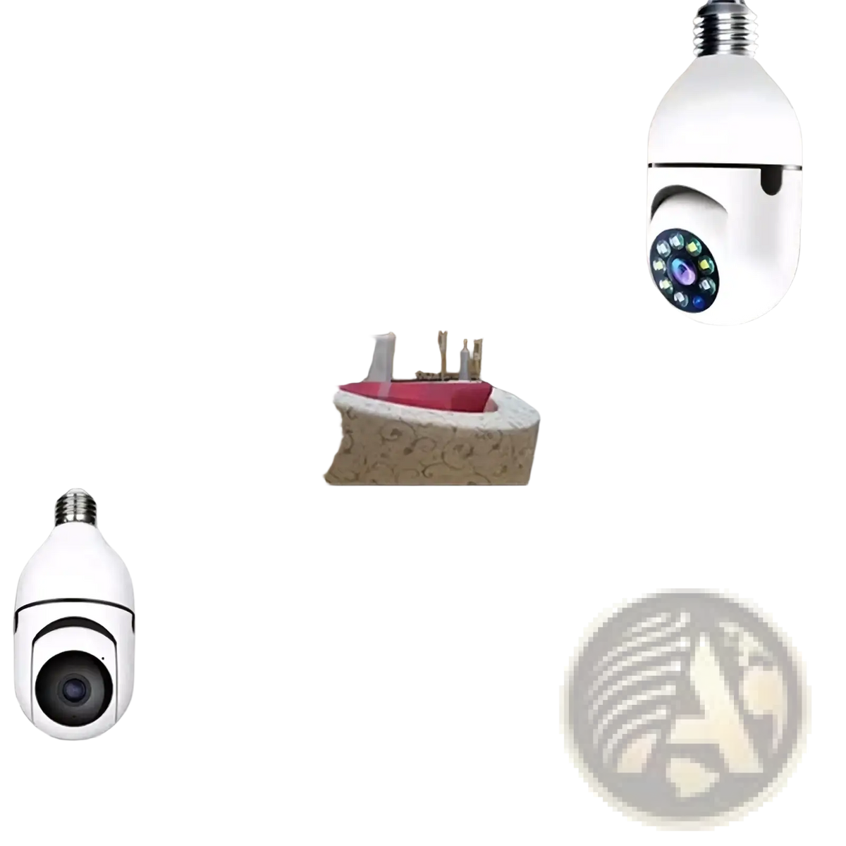 White bulb-shaped security camera with 1080p wifi hd lens array and metallic e27 screw base for smart home use