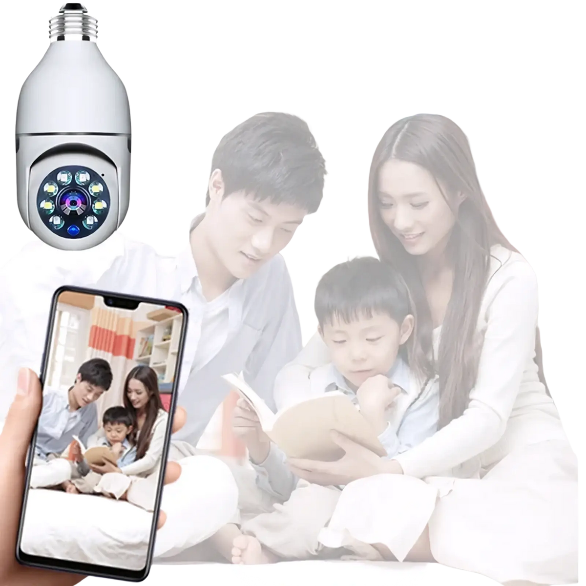 White spherical bulb security camera 1080p wifi with led lights and e27 screw base designed like an incandescent bulb