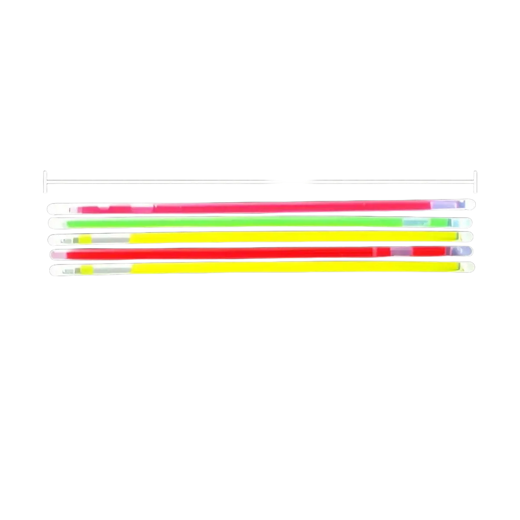 Set of five 20cm bulk glow sticks party necklaces and bracelets with vibrant solid colors and translucent ends