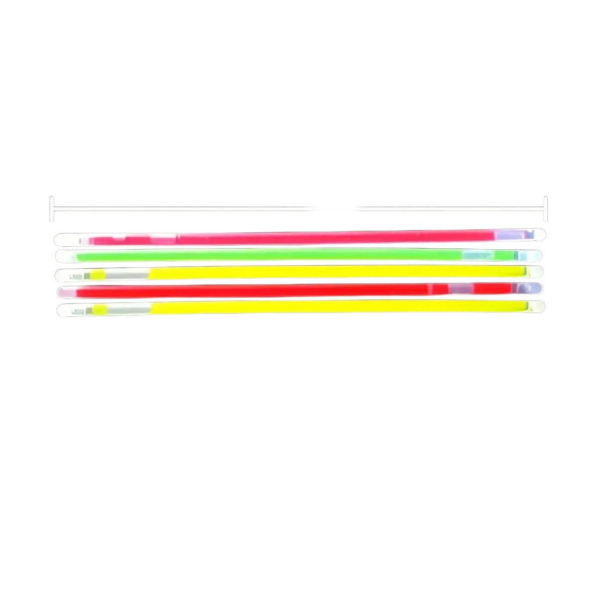 Set of five 20cm bulk glow sticks party necklaces and bracelets with vibrant solid colors and translucent ends