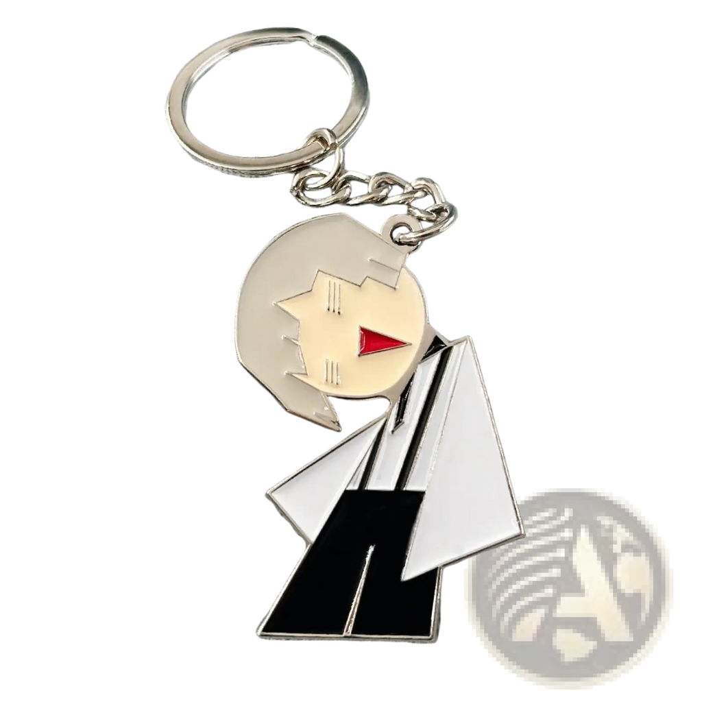Silver and black enamel bungo stray dogs nakajima atsushi anime keychain with red triangular eyes character design