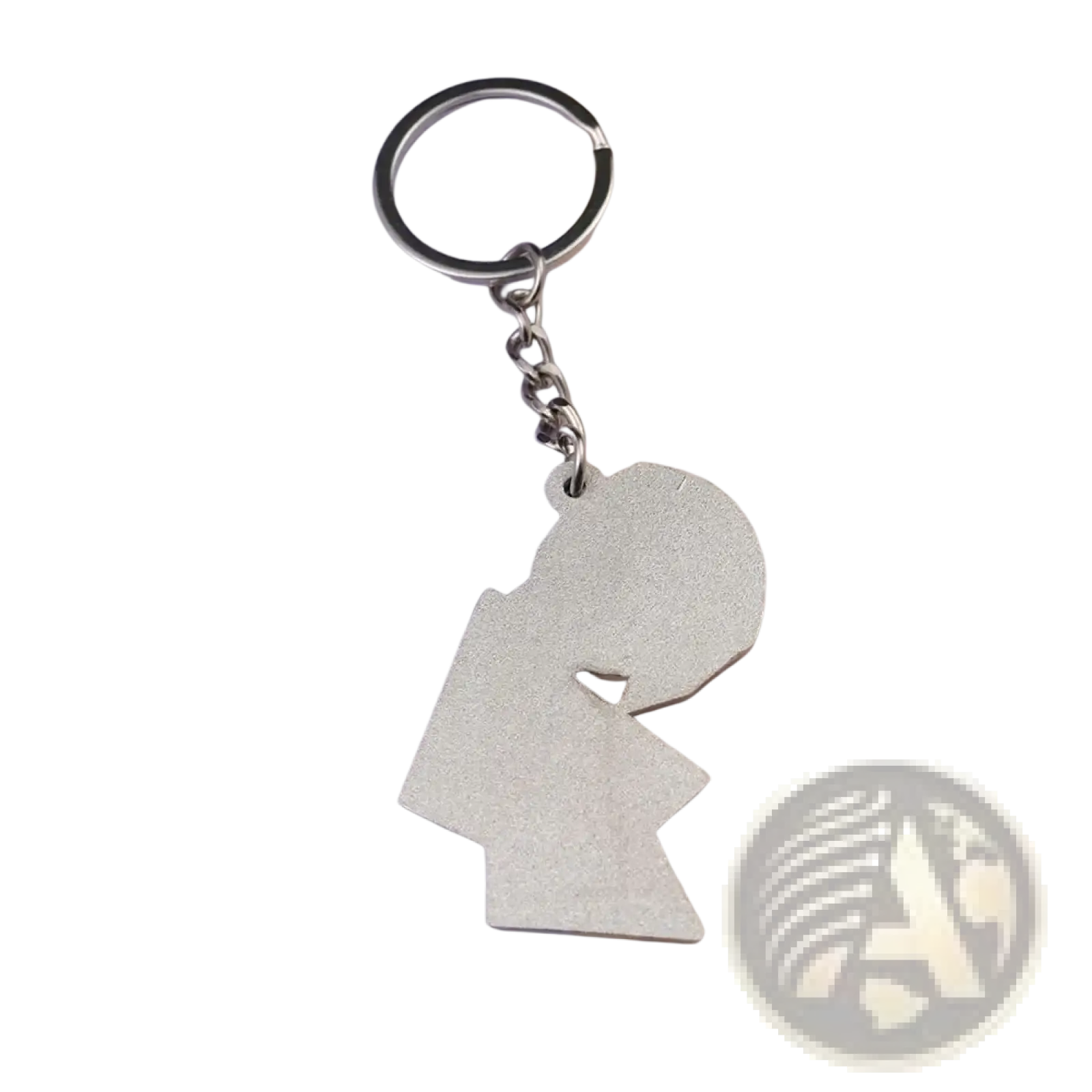 Silver metallic Bungo Stray Dogs Nakajima Atsushi anime keychain with minimalist silhouette and heart-shaped cutout