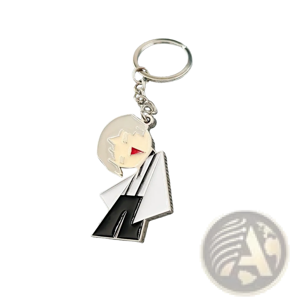Silver-plated bungo stray dogs nakajima atsushi keychain with geometric anime character in white and black outfit with red triangle