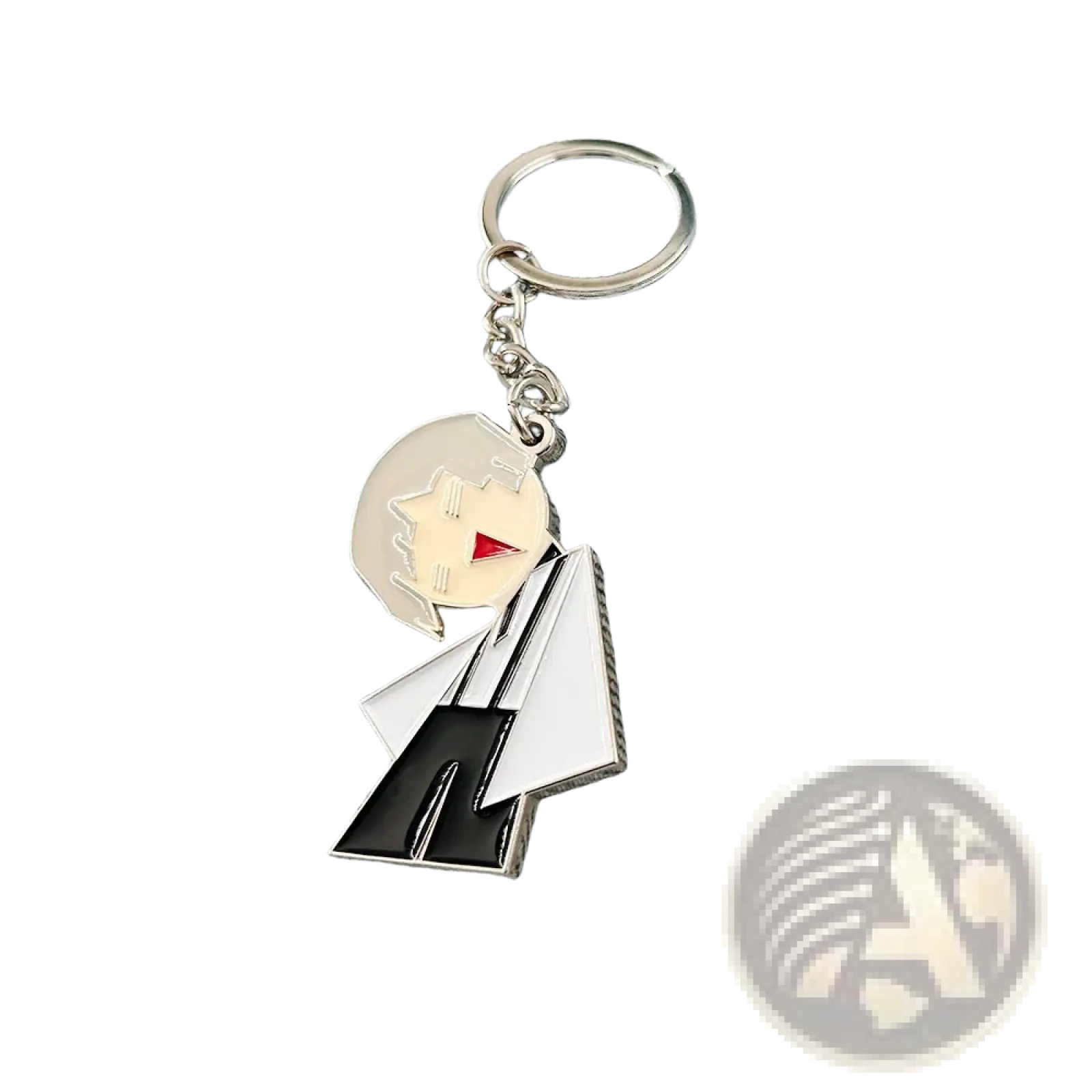 Silver-plated bungo stray dogs nakajima atsushi keychain with geometric anime character in white and black outfit with red triangle