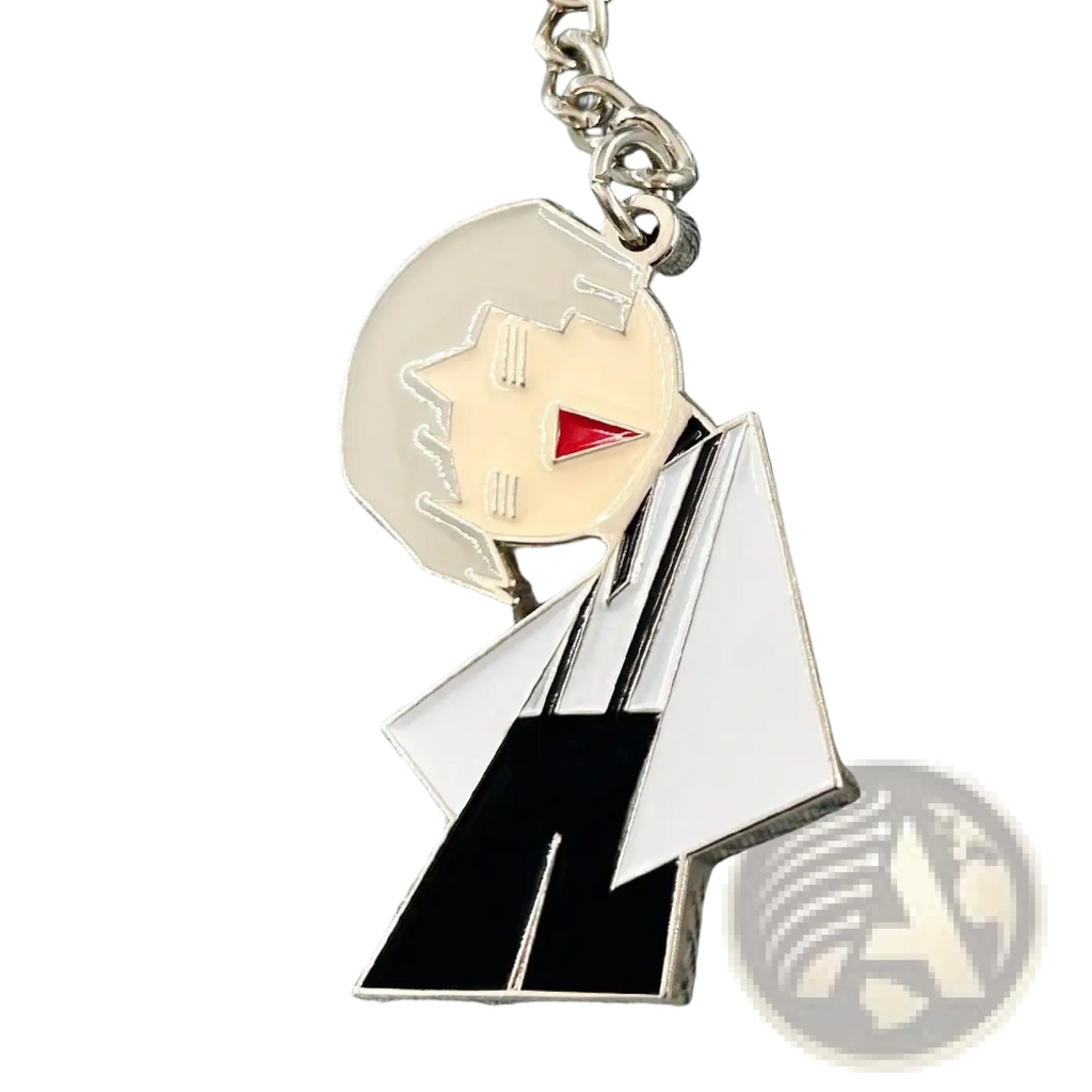 A silver-plated enamel bungo stray dogs nakajima atsushi keychain featuring a white-haired anime character