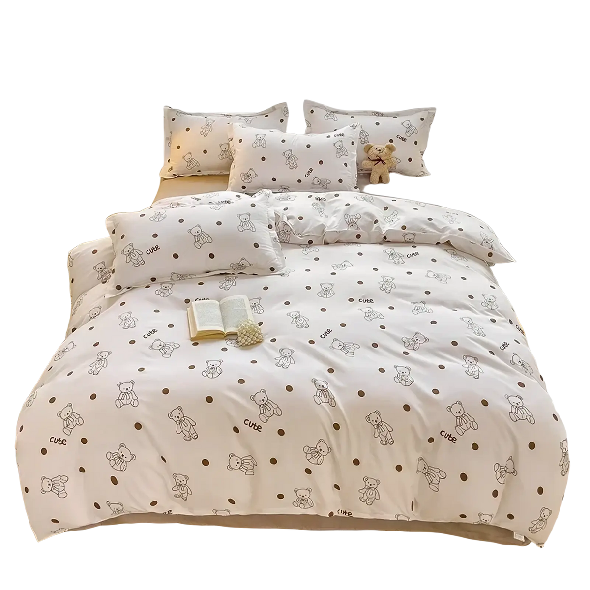 White duvet set with gray teddy bear pattern and black cute print from bunny kids bedding set queen size pink sheet