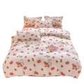 White strawberry and bunny-themed queen size kids bedding set with pink sheet and soft fabric for children bedroom
