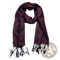 A luxurious burgundy jacquard long winter scarf with a subtle intricate pattern and black fringe detailing