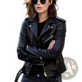 Black leather biker jacket with silver zippers and snap buttons featured in a burgundy leather biker jacket product listing