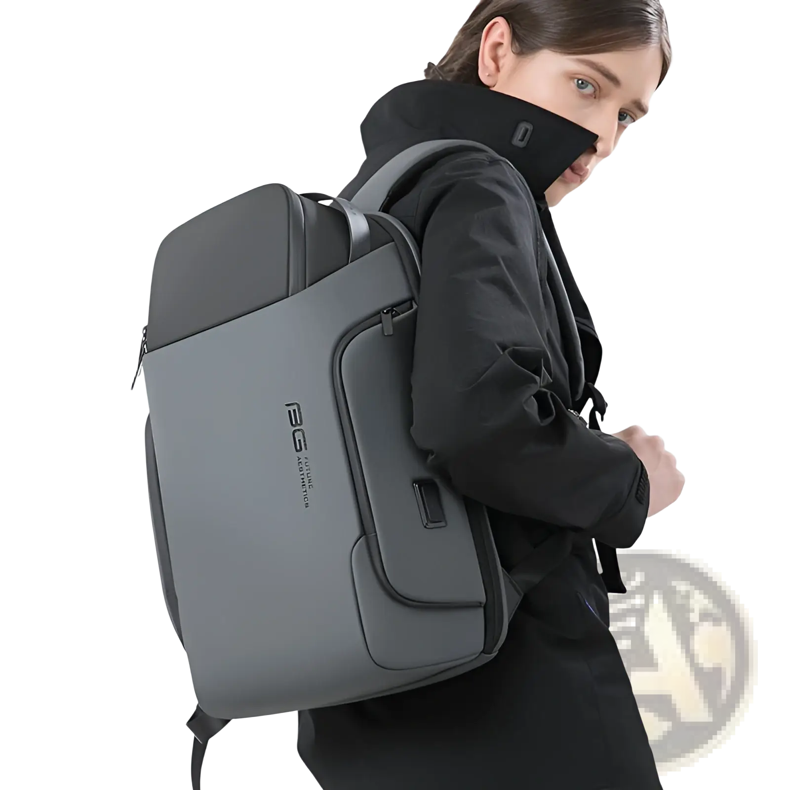 Business backpack 15.6 inch waterproof laptop bag in gray and black with a sleek modern design and subtle brand logo on the side