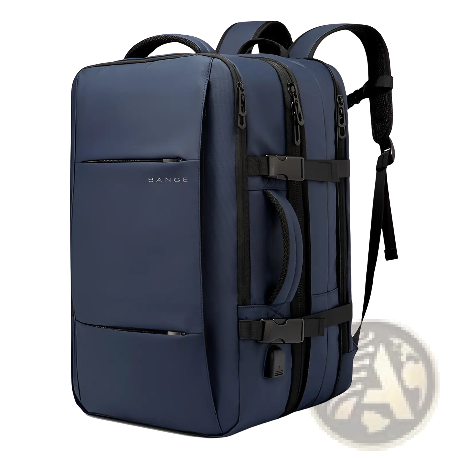 Navy blue bange business backpack with black zippers and adjustable straps large capacity waterproof laptop bag