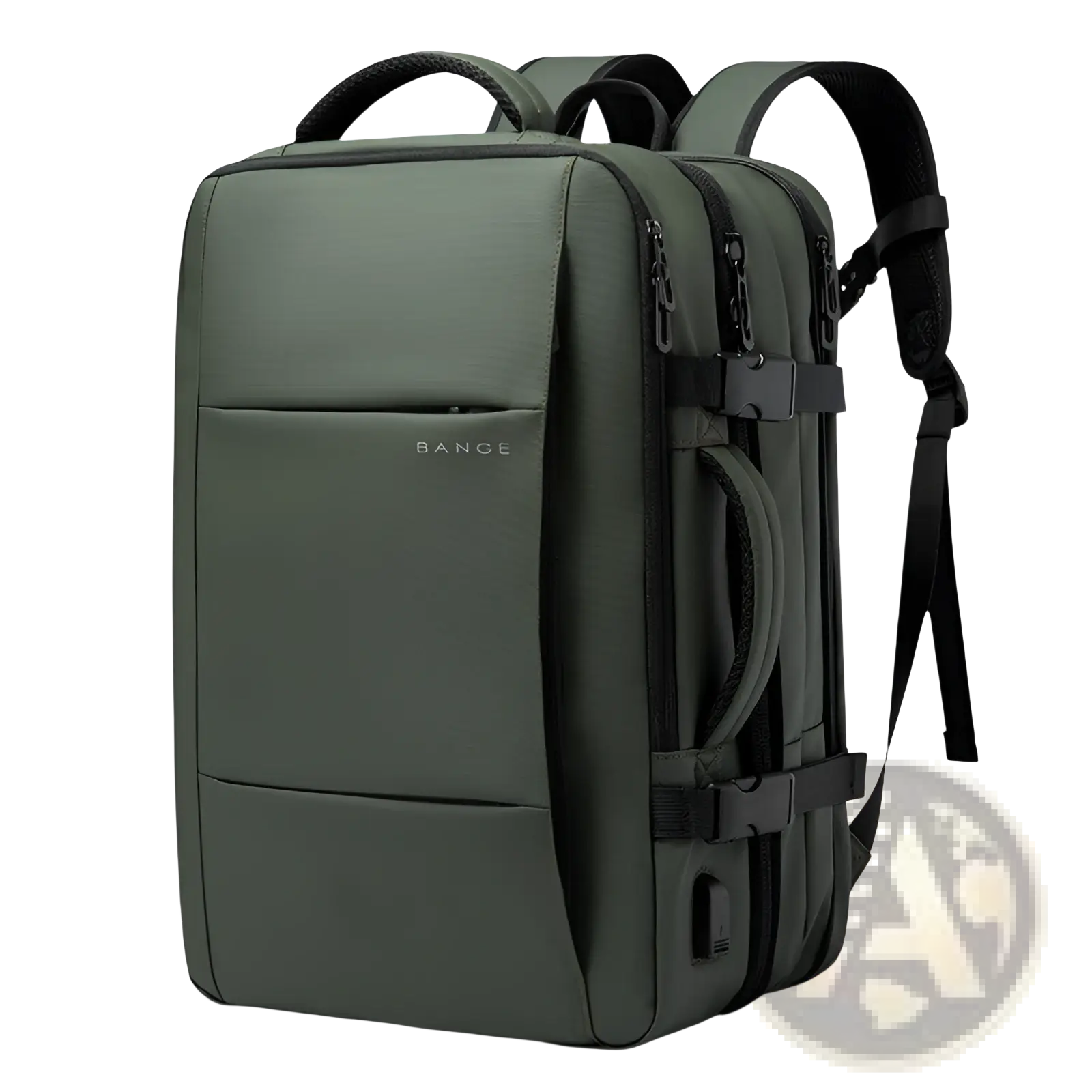 Olive green business backpack with black zippers and adjustable straps waterproof large capacity laptop bag