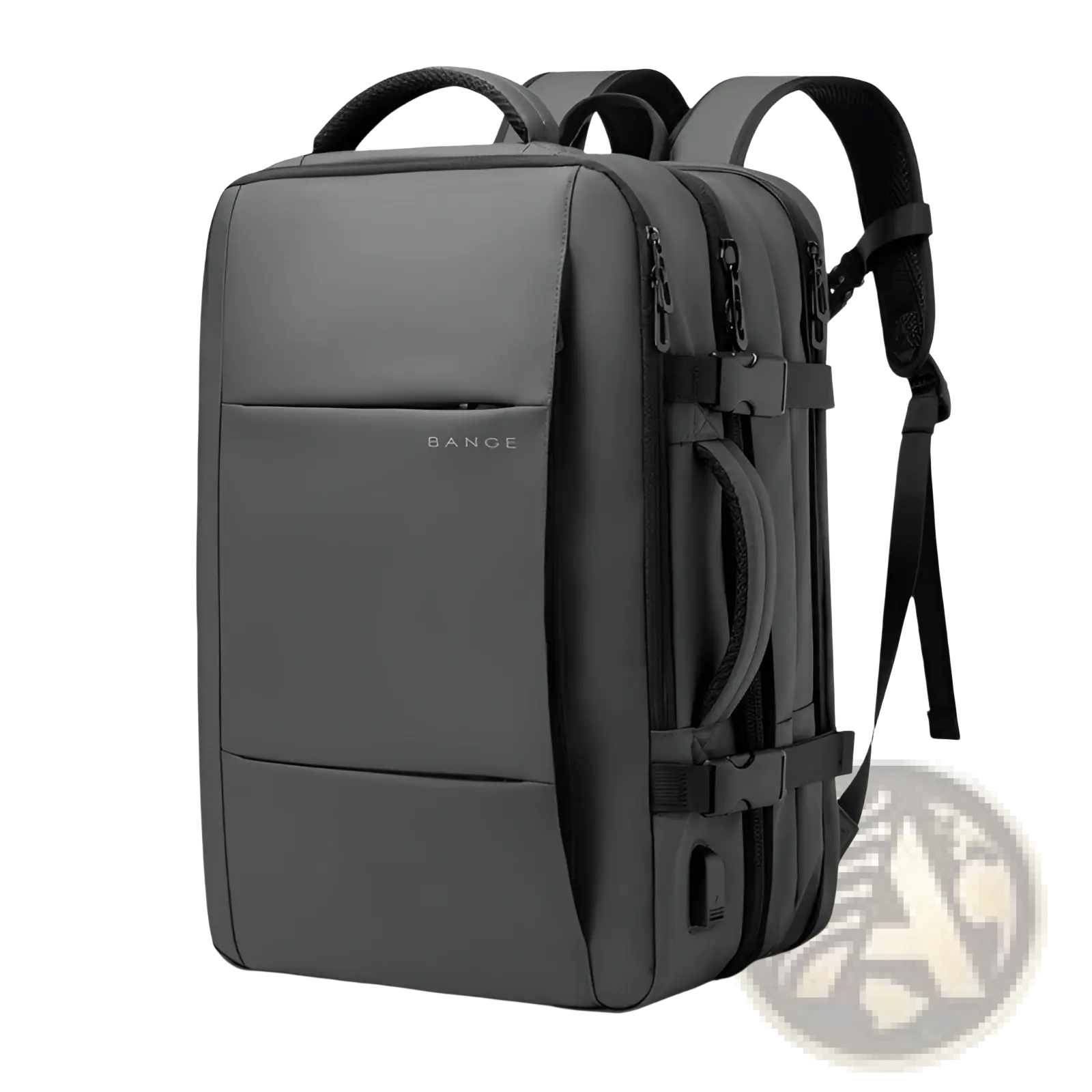 Dark gray bange business backpack with black straps and zippers featuring a sleek modern design and large capacity laptop bag
