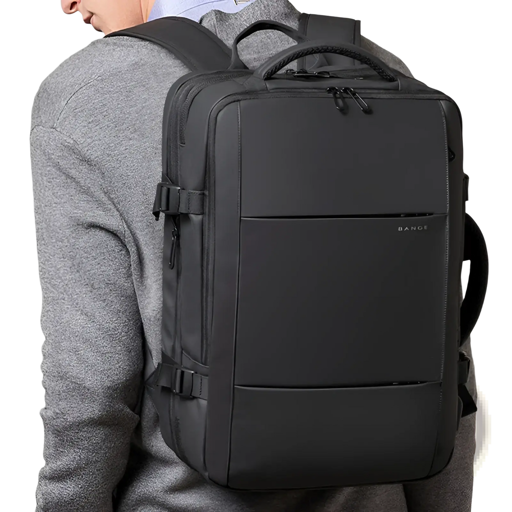 Black bange business backpack with textured fabric waterproof large capacity laptop bag with sleek minimalist design