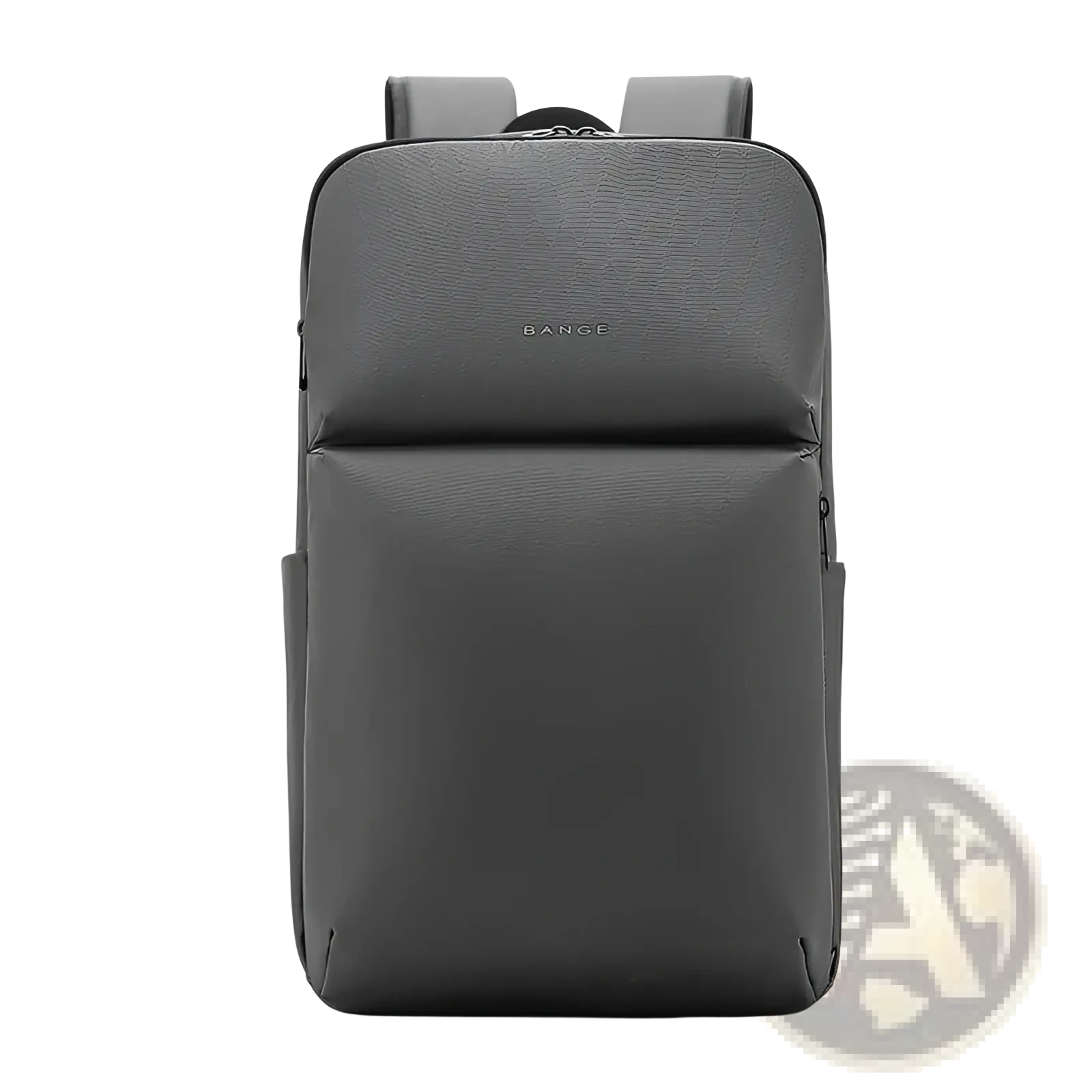 Dark gray bange business commuter backpack with crocodile-patterned upper and smooth lower laptop bag visible from back