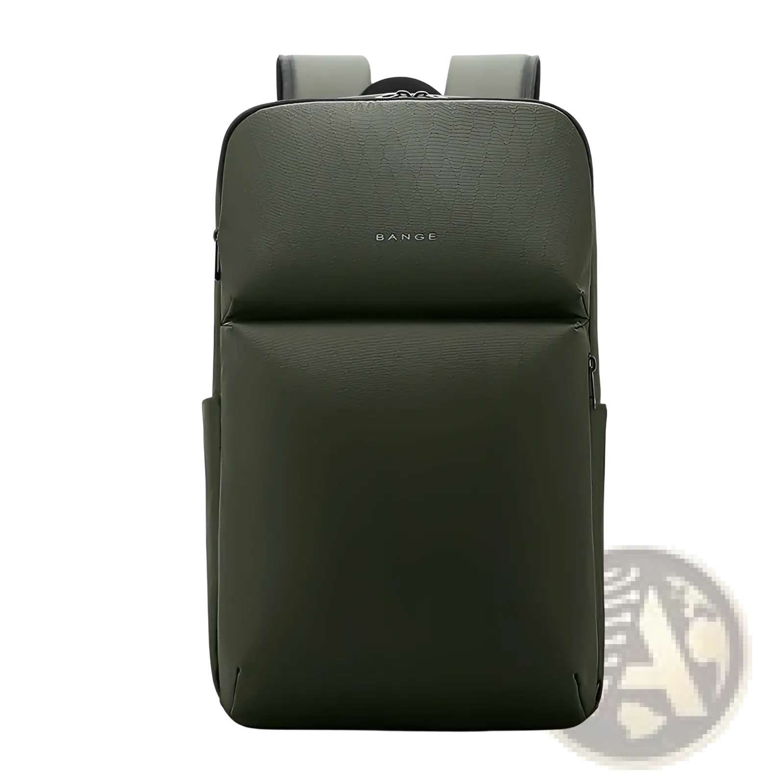 Business commuter backpack large capacity laptop bag in olive green with crocodile-textured exterior and gray padded straps