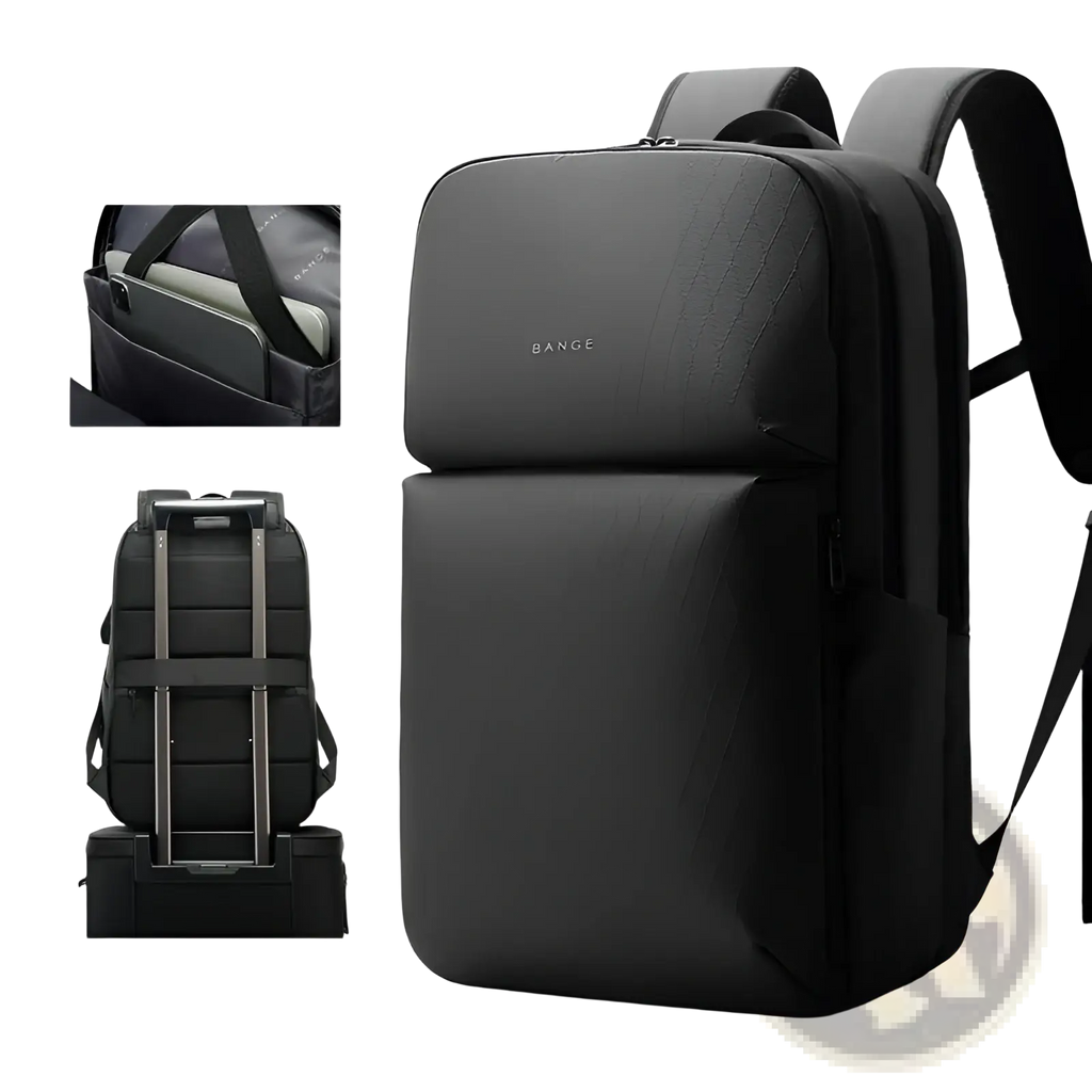Black bange business commuter backpack with large capacity textured fabric and sleek modern design for laptops