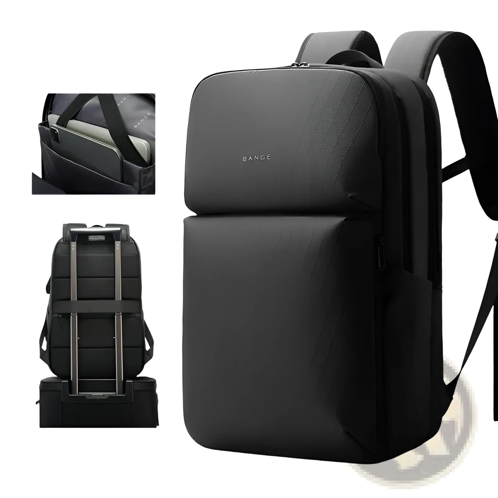 Black bange business commuter backpack with large capacity textured fabric and sleek modern design for laptops