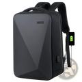 Black geometric-patterned business laptop backpack with usb charging port made of durable oxford cloth