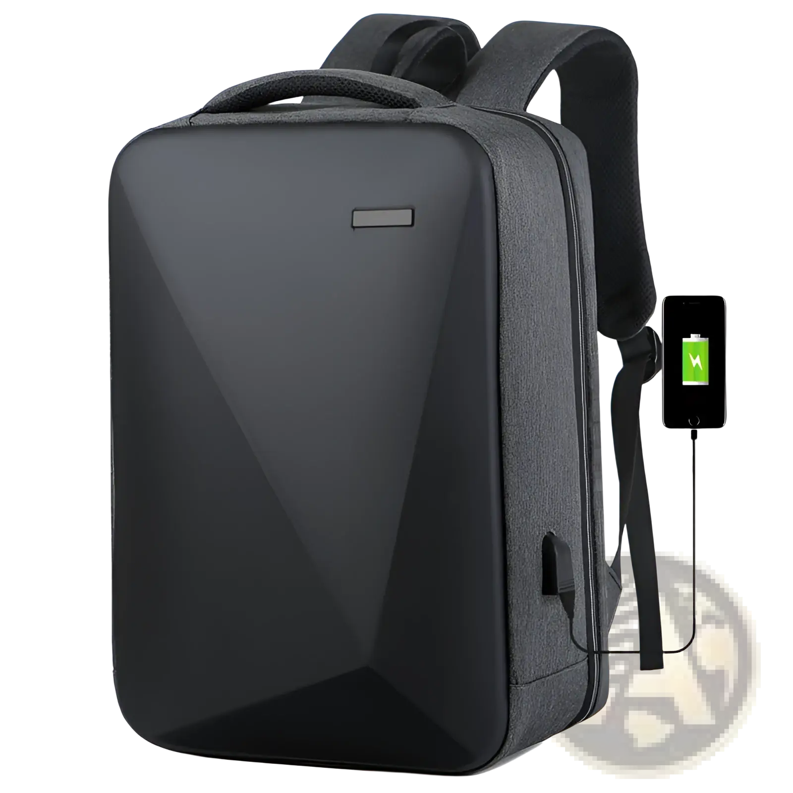 Business laptop backpack in black geometric oxford cloth with sleek design and built-in usb charging port
