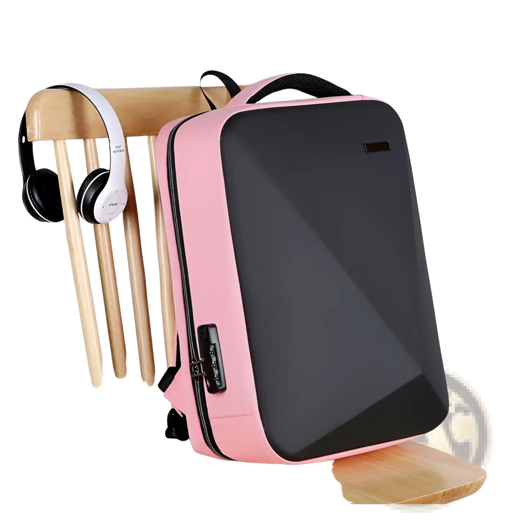 Pink and black business laptop backpack with usb charging port made of oxford cloth featuring a sleek modern design