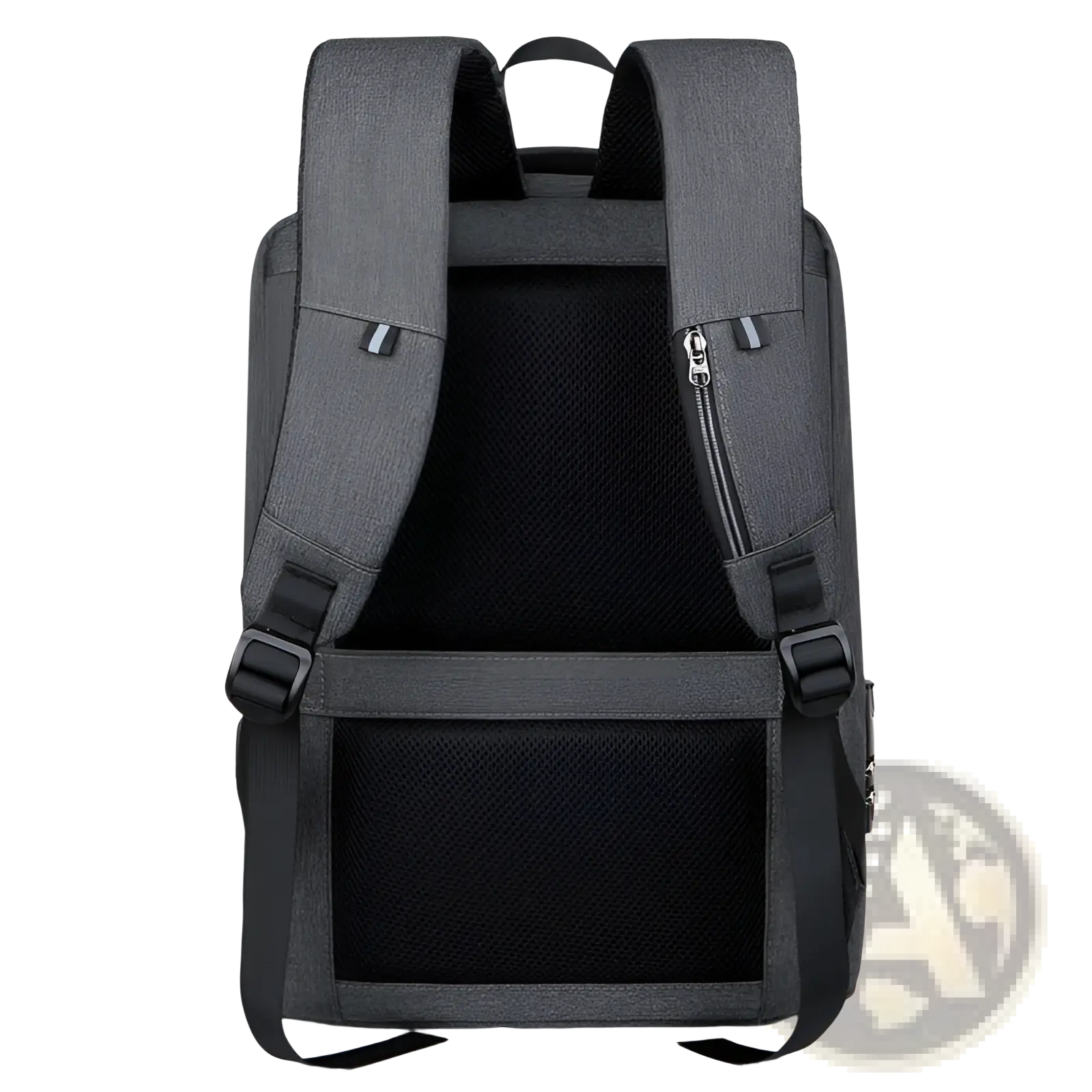 Gray textured oxford cloth business laptop backpack with black mesh panels and usb charging port