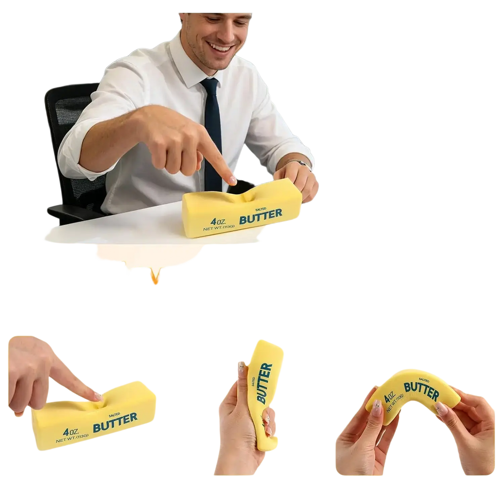 Yellow silicone butter slow rising squishy fidget toy designed for stress relief and slow rising sensory play