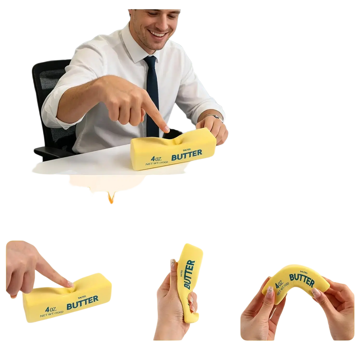 Yellow silicone butter slow rising squishy fidget toy designed for stress relief and slow rising sensory play