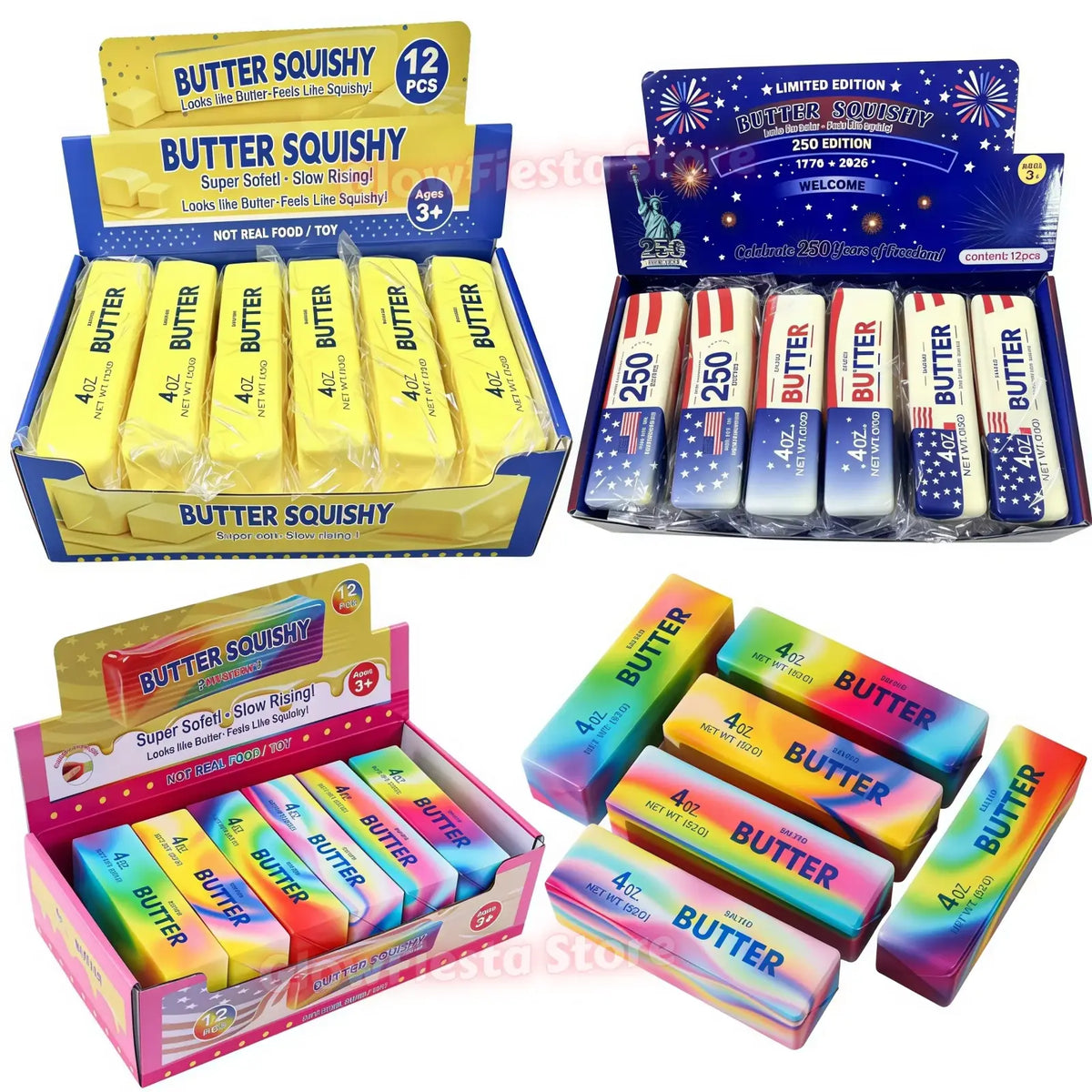 Colorful squishy butter stick toys in plastic packaging slow rising stress relief 12-pack set