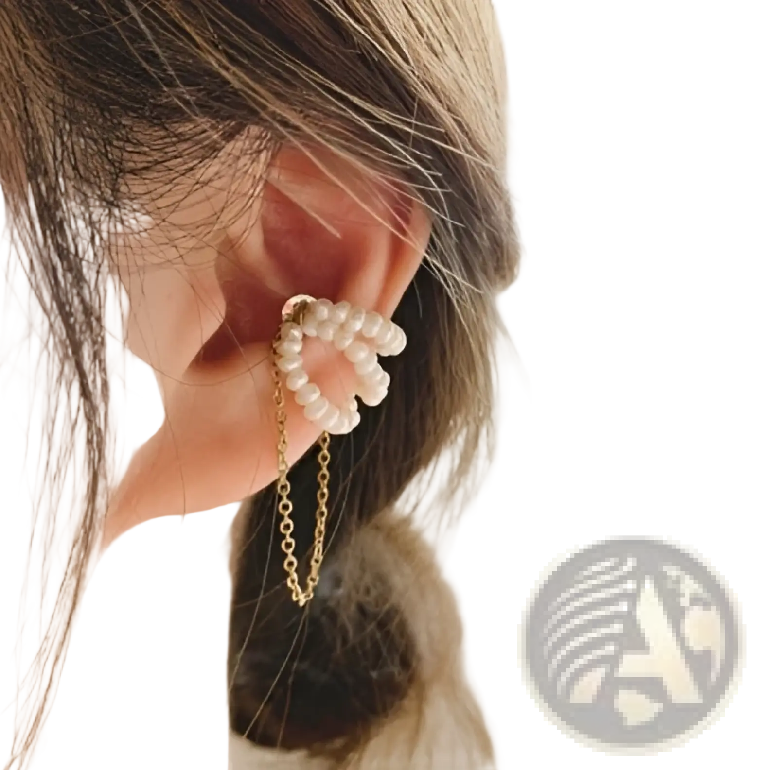 A delicate gold chain butterfly and diamond alloy earring adorned with a cluster of small white pearls