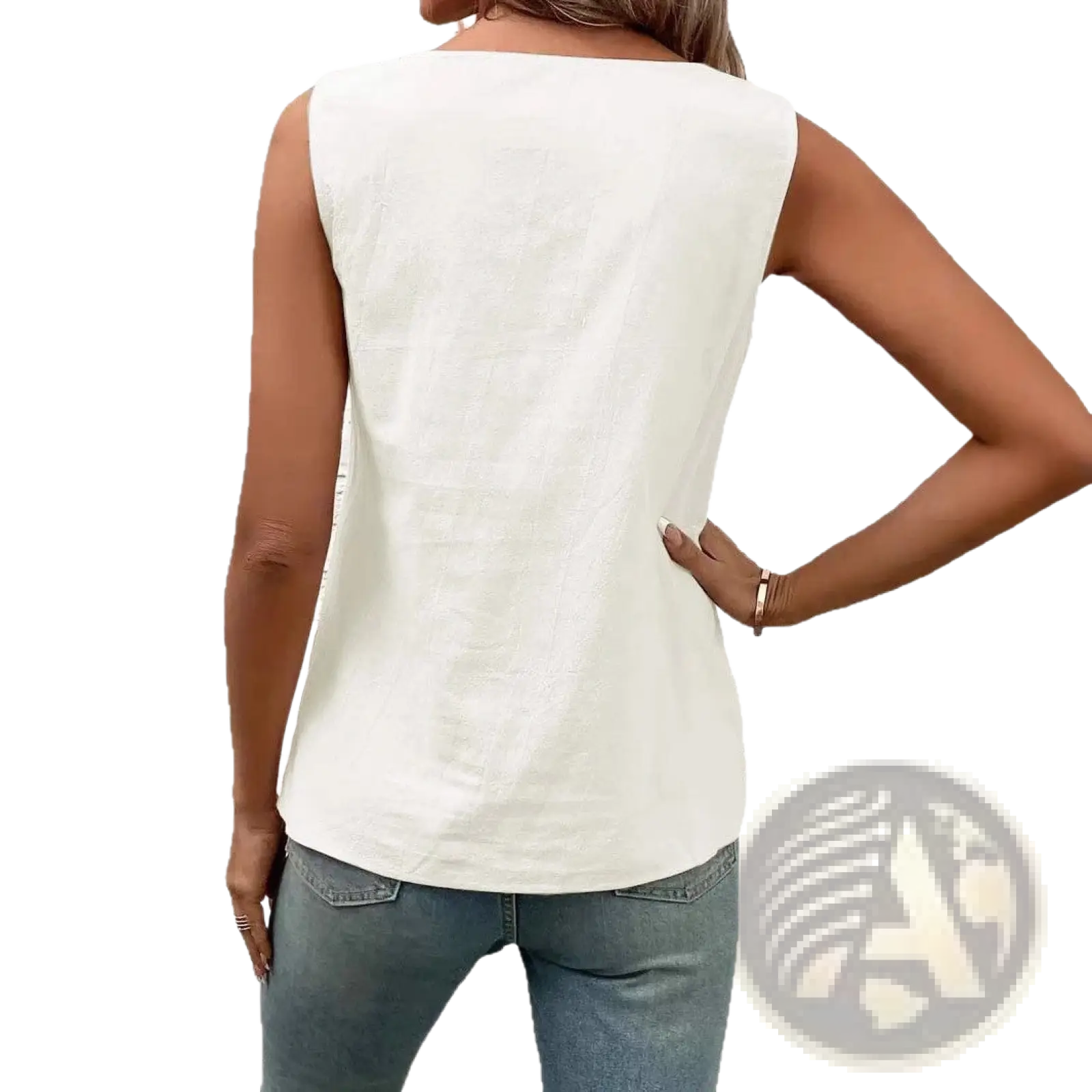 White button vest women casual sleeveless top with relaxed fit and subtle textured fabric for everyday wear