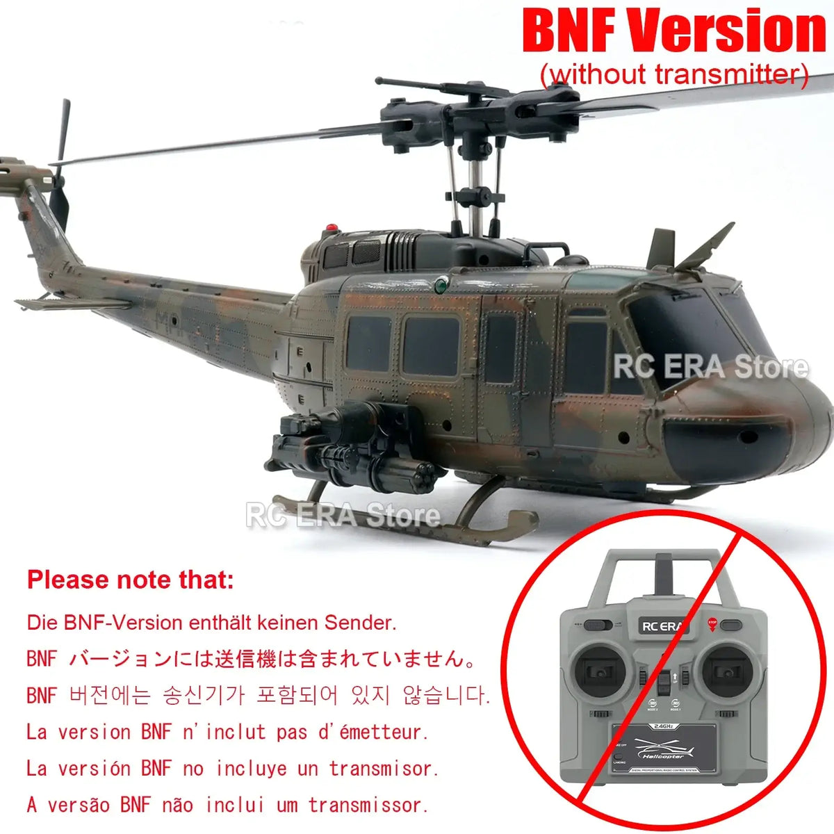 C032 uh1 remote control helicopter with camouflage weathered paint and detailed cockpit and rotor blades