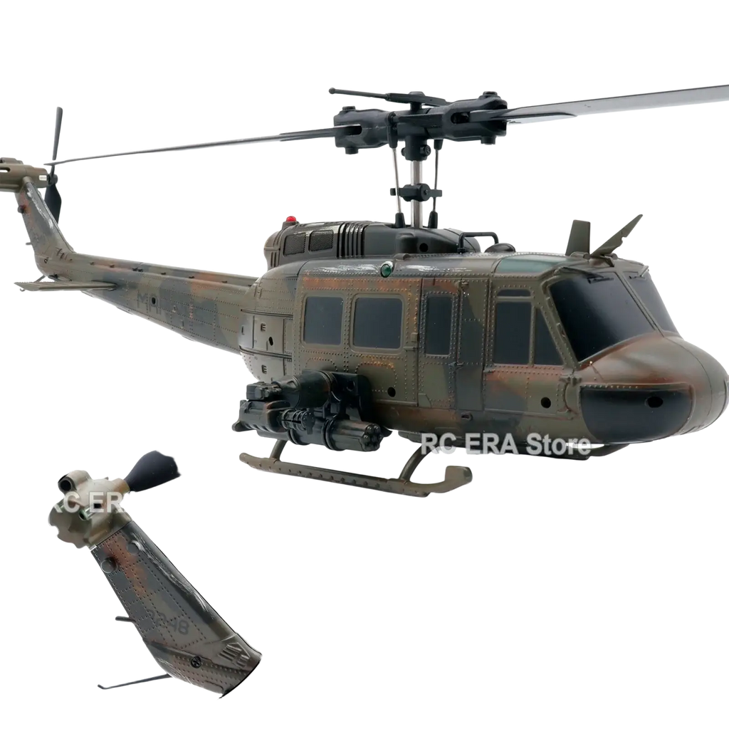 C032 uh1 remote control helicopter with camouflage weathered paint and detailed military design for realistic use