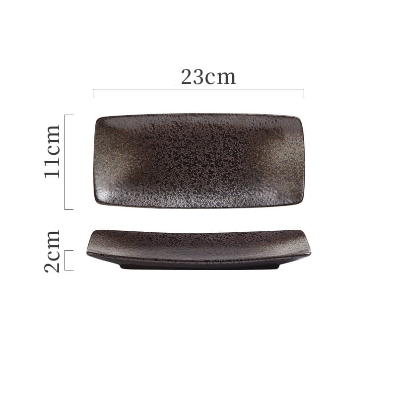 dark gray speckled ceramic rectangular sushi plate measuring 23cm by 11cm suitable for serving Japanese cuisine