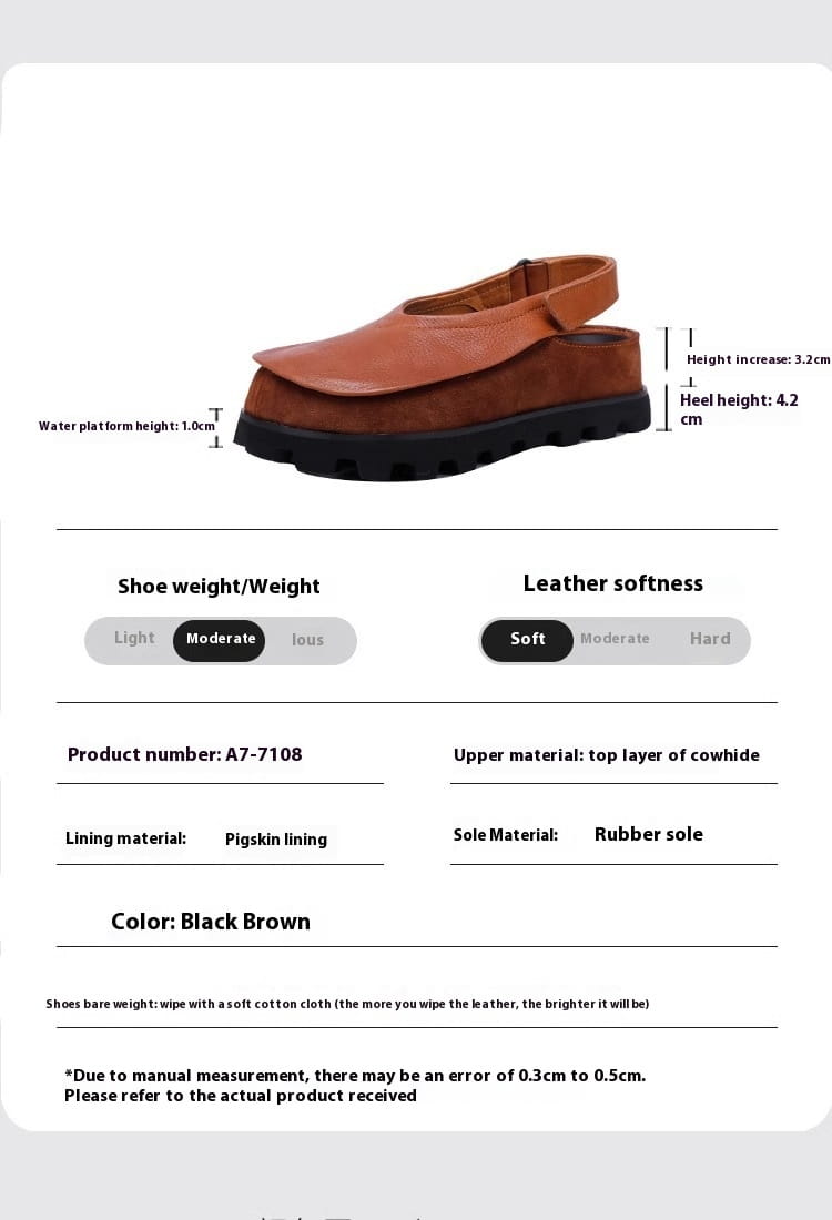 Brauner Lederschuh im Maultier-Stil mit schwarzer Gummiplattform-Sohle, der in der Kollektion der Ledersandalen mit Plateau, wuchtigem Retro-Offen-Zehen-Design, angeboten wird.