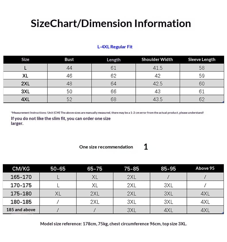 Size chart for a women’s top showing measurements in centimeters and sizes from L to 4XL for a gradient turtleneck sweater men fleece lined.