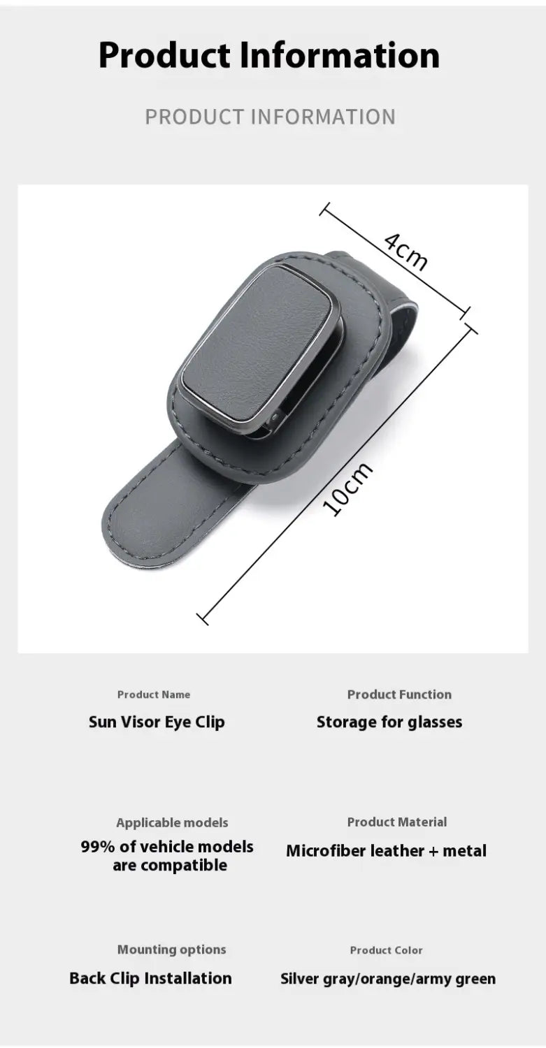 black microfiber leather car glasses clip holder with metal clasp for sun visor storage case