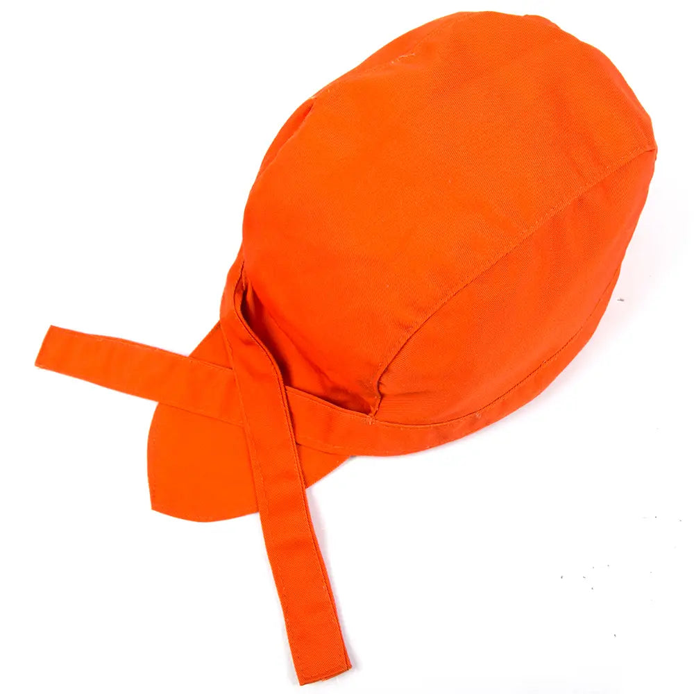 Bright orange fabric headband with adjustable ties suitable for chef hat adjustable kitchen work cap multi pack use.